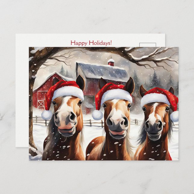 Christmas Horses Cute and Fun Holidays Vykort (Fram/baksida)