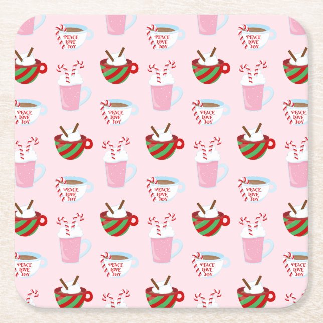 Christmas Hot Cocoa Pattern Underlägg Papper Kvadrat (Framsidan)