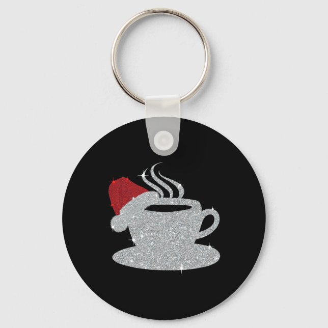 Christmas Hot Coffee Cup Santa's Hat Xmas Holidays Nyckelring (Framsida)