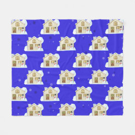 Christmas House Pattern - Blue Background  Fleecefilt