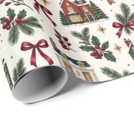 Christmas House Pattern Wrapping Paper Presentpapper