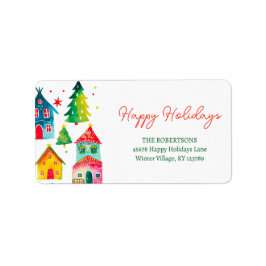Christmas Houses Happy Holidays Adressetikett