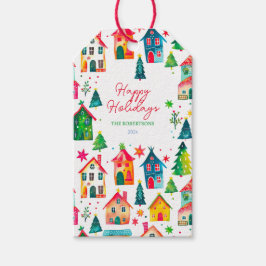 Christmas Houses Happy Holidays Gift Tags Presentetikett