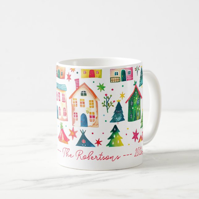 Christmas Houses Happy Holidays Kaffemugg (Framsida höger)