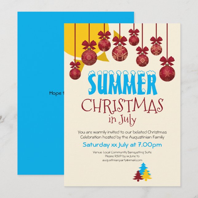 CHRISTMAS I JULY BBQ Party Inbjudningar (Fram/baksida)