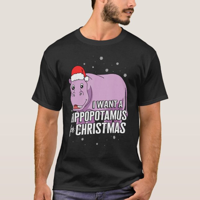 Christmas I Want A Hippopotamus For Christmas Cute T Shirt (Framsida)