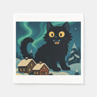Christmas Icelandic Yule Cat with Northern Lights Pappersservett