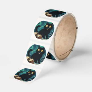 Christmas Icelandic Yule Cat with Northern Lights Runt Klistermärke