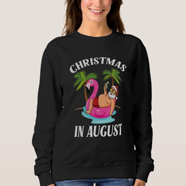 Christmas In August Santa Flamingo Summer Vacation T Shirt (Framsida)