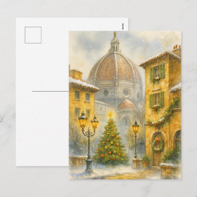 Christmas in Florence Italy | Duomo Holiday Art  Helg Vykort (Fram/baksida)