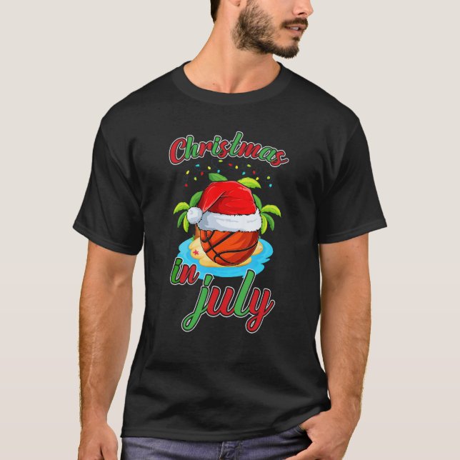 Christmas In July Basketball Santa Hat Summer Part T Shirt (Framsida)