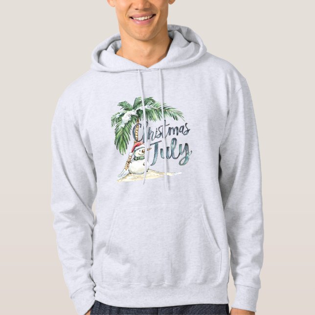 Christmas in July Beach Snowman & Palm Tree Hoodie (Framsida)