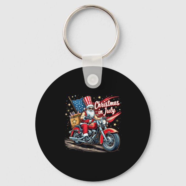 Christmas In July Biker Santa American Funny Summe Nyckelring (Framsida)