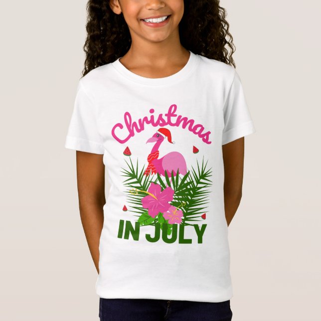 CHRISTMAS IN JULY CUTE SANTA FLAMINGO T SHIRT (Framsida)