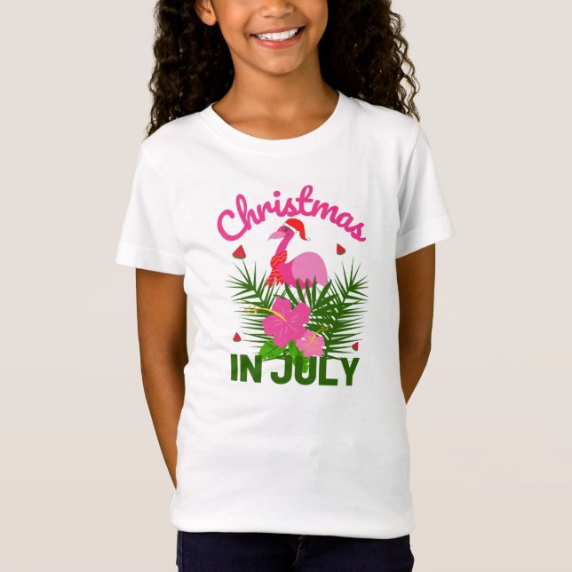CHRISTMAS IN JULY CUTE SANTA FLAMINGO T SHIRT (Framsida)