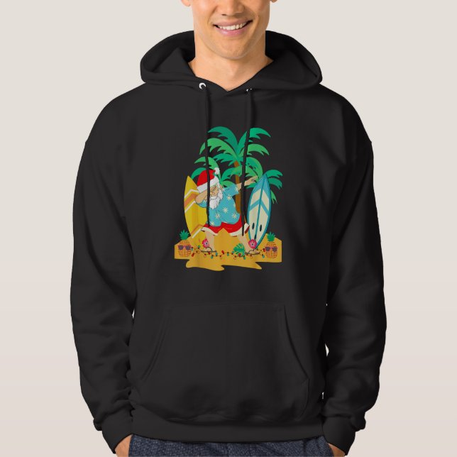 Christmas in July Dabbing Santa  Tropical Christma Hoodie (Framsida)