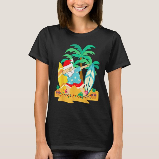 Christmas in July Dabbing Santa  Tropical Christma T Shirt (Framsida)