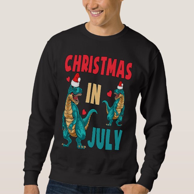 Christmas In July Dinosaur Xmas Santa Hat Kids Rex Lång Ärmad Tröja (Framsida)