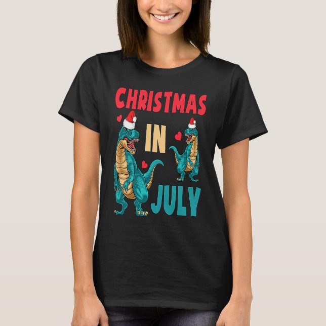 Christmas In July Dinosaur Xmas Santa Hat Kids Rex T Shirt (Framsida)
