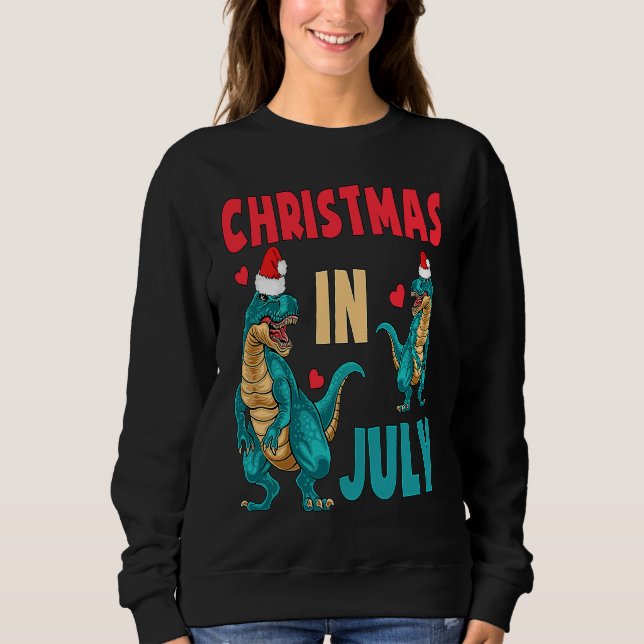 Christmas In July Dinosaur Xmas Santa Hat Kids Rex T Shirt (Framsida)
