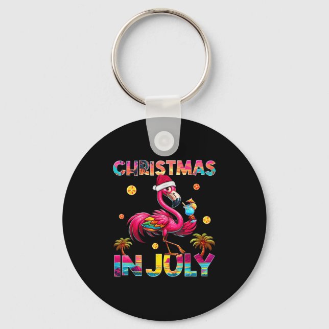 Christmas In July Flamingo Beach Summer Hawaii Gir Nyckelring (Framsida)