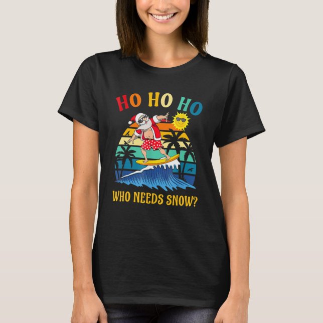 Christmas In July Funny Santa Surfing Summer Beach T Shirt (Framsida)