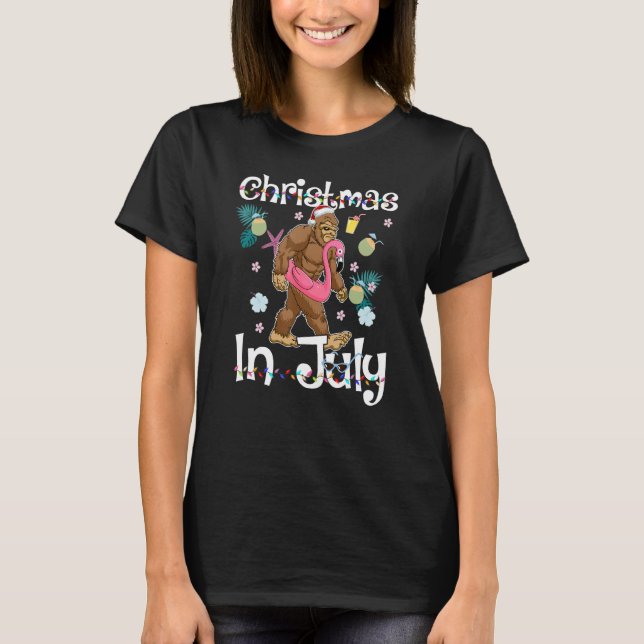 Christmas In July Gorilla Flamingo Summer Beach Po T Shirt (Framsida)