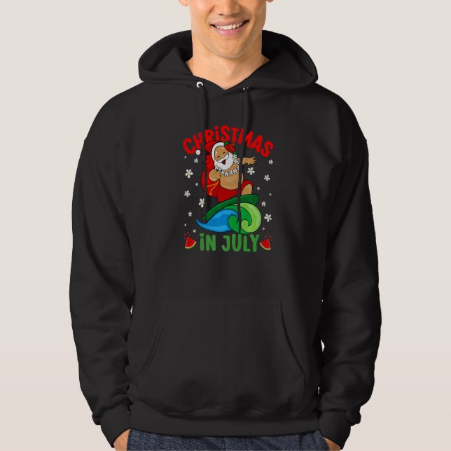 Christmas In July Hawaiian Santa Surfing Summer Be Hoodie (Framsida)