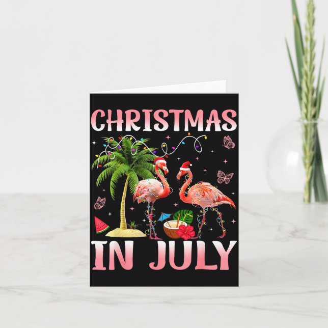 Christmas In July Nk Flamingo Santa Hat Christmas  Kort (Framsida)