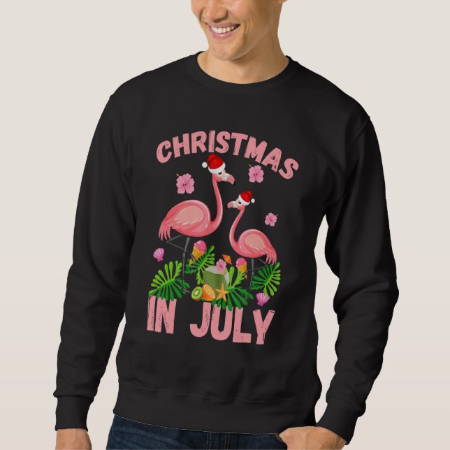 Christmas in July Pink Flamingo Funny Xmas Men Wom Lång Ärmad Tröja (Framsida)