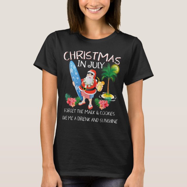 Christmas In July Pool Party Santa T Shirt (Framsida)