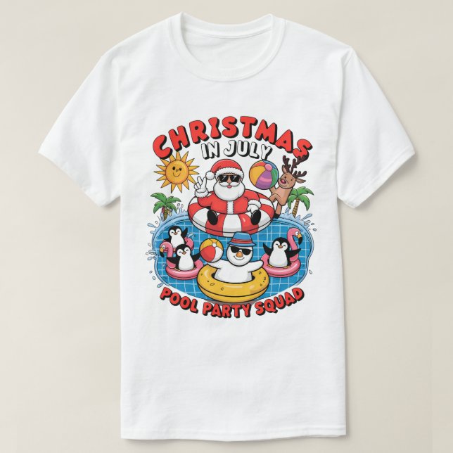 Christmas in July Pool Party Squad Funny Santa Pen T Shirt (Design framsida)