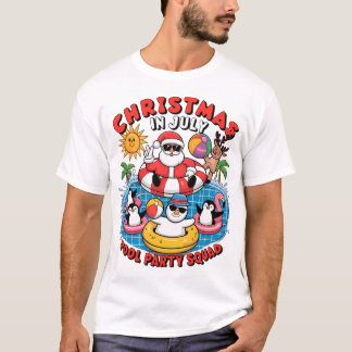 Christmas in July Pool Party Squad Funny Santa Pen T Shirt