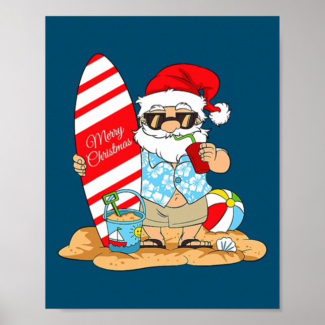 Christmas In July Santa Claus On The Beach with Poster (Framsidan)