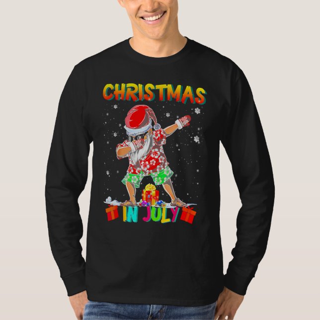 Christmas In July  Santa Dabbing Summer Santa Surf T Shirt (Framsida)