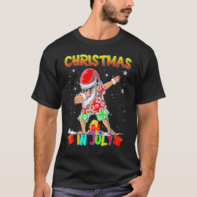 Christmas In July  Santa Dabbing Summer Santa Surf T Shirt (Framsida)