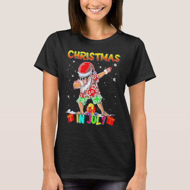 Christmas In July  Santa Dabbing Summer Santa Surf T Shirt (Framsida)