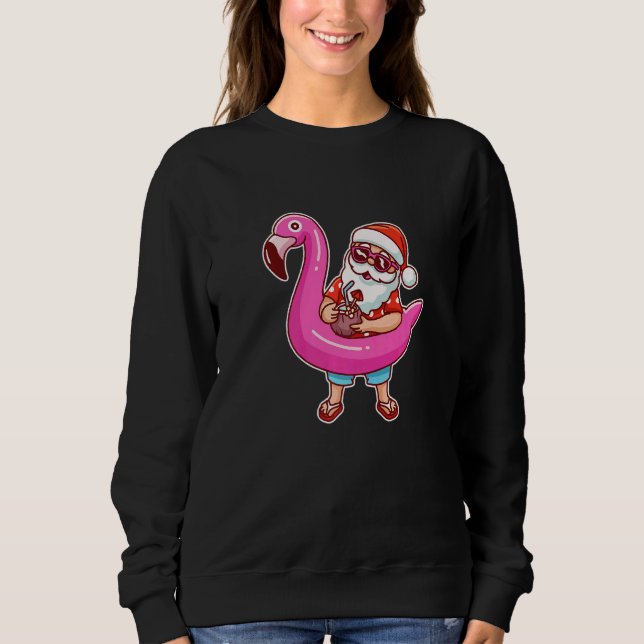 Christmas In July  Santa Flamingo Summer Hawaiian  T Shirt (Framsida)