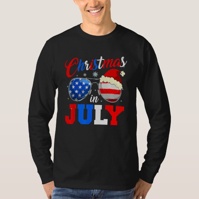 Christmas In July Santa Hat Sunglasses Summer Cele T Shirt (Framsida)