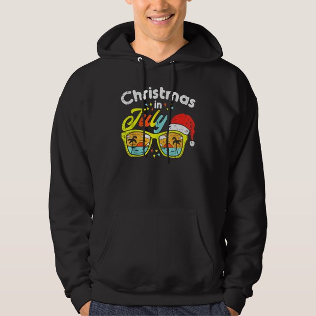 Christmas In July Santa Hat Sunglasses Summer Vaca Hoodie (Framsida)