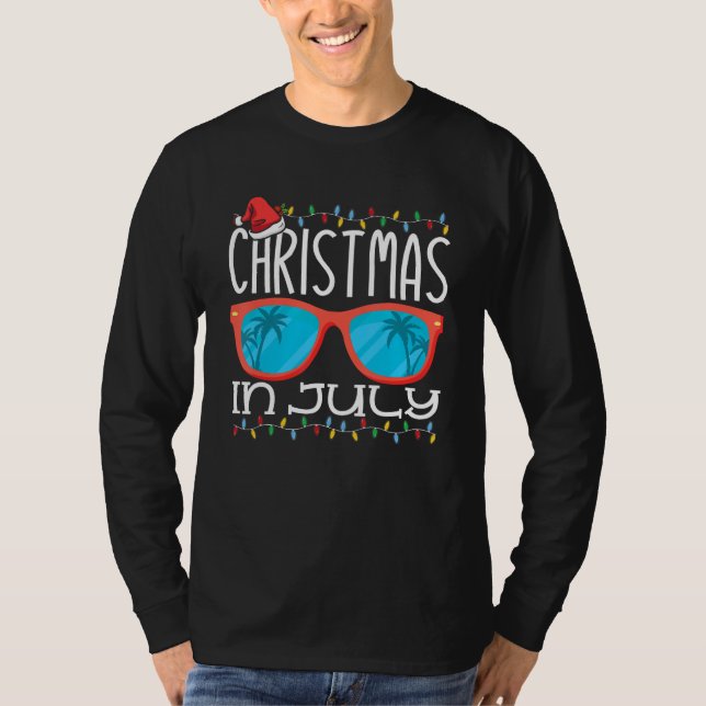 Christmas in July Santa Hat Sunglasses Summer Vaca T Shirt (Framsida)