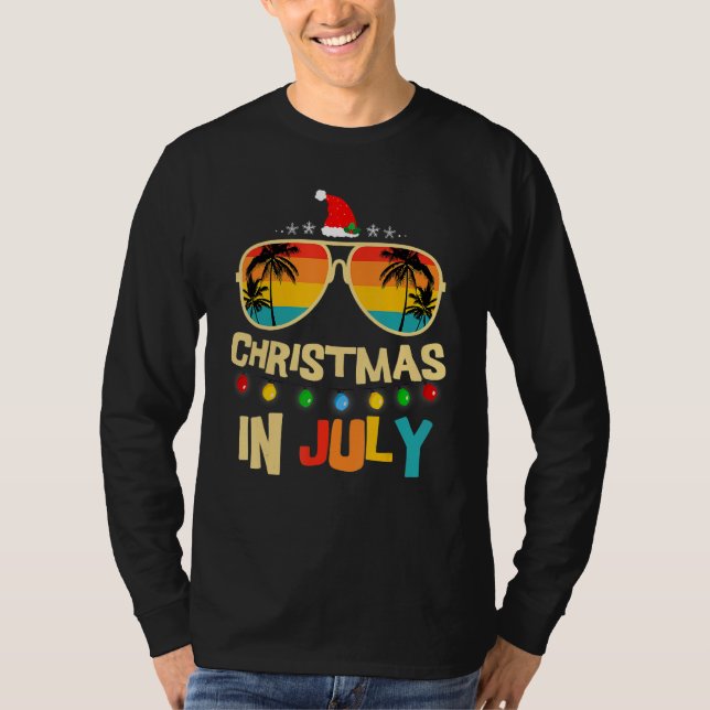 Christmas In July Santa Hat Sunglasses Summer Vaca T Shirt (Framsida)