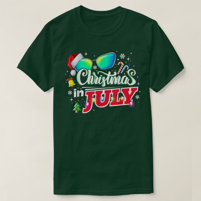 Christmas in July Santa Hat Sunglasses Summer Vaca T Shirt (Design framsida)
