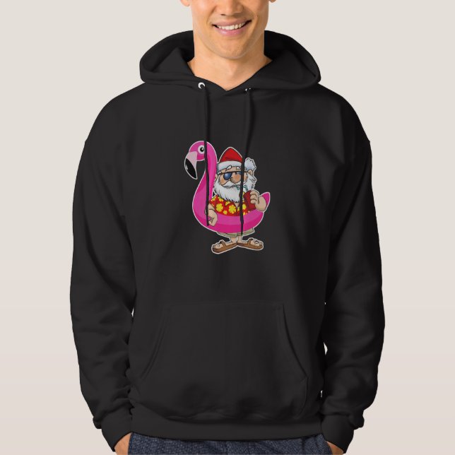 Christmas In July Santa Hawaii Sunglasses Flamingo Hoodie (Framsida)