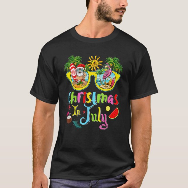 Christmas In July Santa Hawaii Sunglasses Pink Fla T Shirt (Framsida)