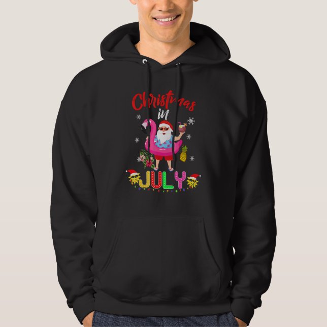 Christmas In July Santa Hawaiian Flamingo Summer B Hoodie (Framsida)