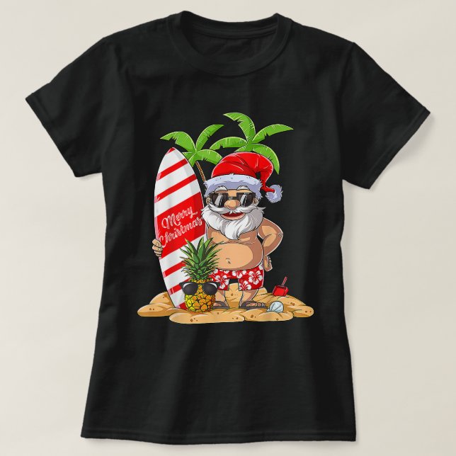 Christmas in July Santa Hawaiian Summer Surf Surfi T Shirt (Design framsida)
