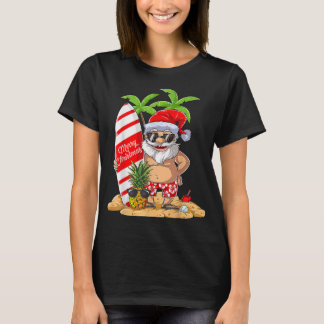 Christmas in July Santa Hawaiian Summer Surf Surfi T Shirt