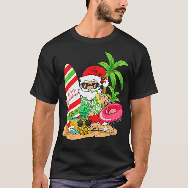 Christmas In July Santa Hawaiian Summer Surf Surfi T Shirt (Framsida)