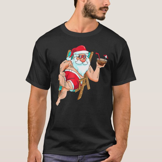 Christmas in July Santa on Beach Independence Day T Shirt (Framsida)